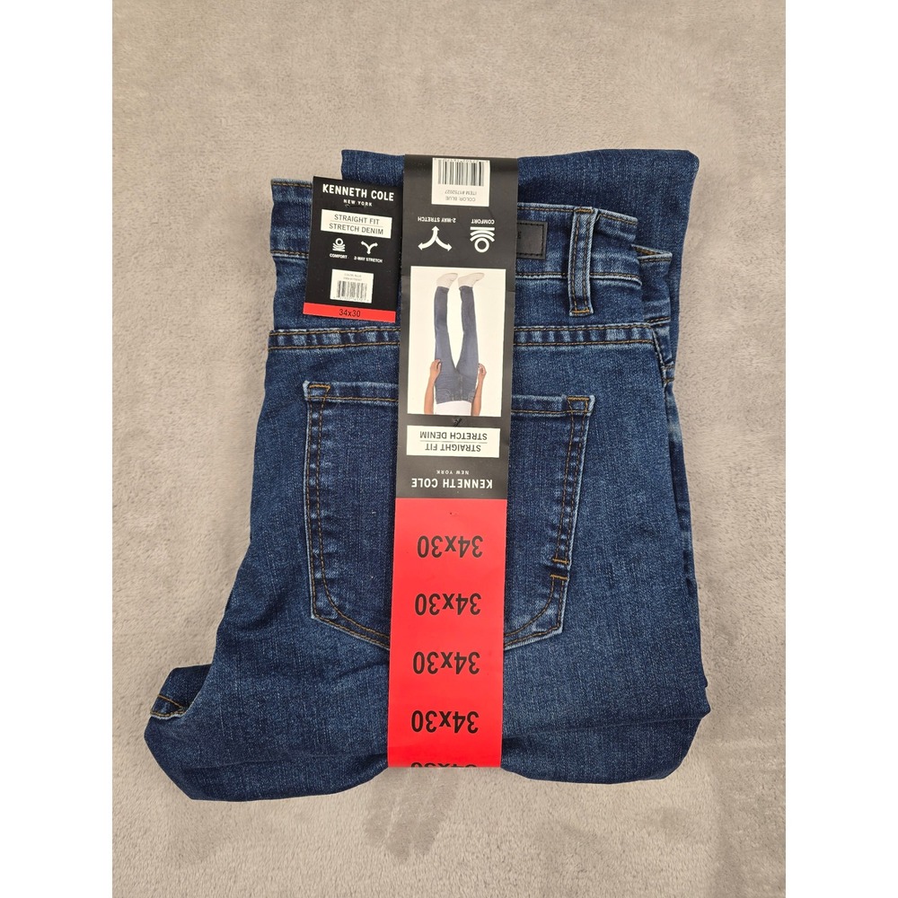 Kenneth Cole Straight Fit Jeans Mens 34x30 Blue Stretch Denim Casual